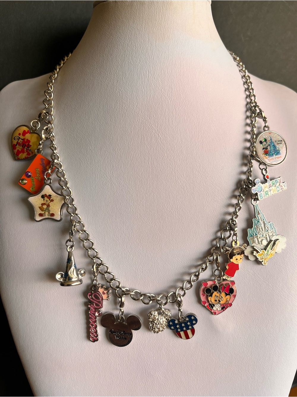Disney Charm Necklace - Silver Tone with Colorful Enamel Charms